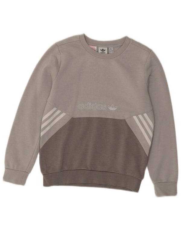 ADIDAS Boys Graphic Sweatshirt Jumper 9-10 Years Grey Colourblock Cotton