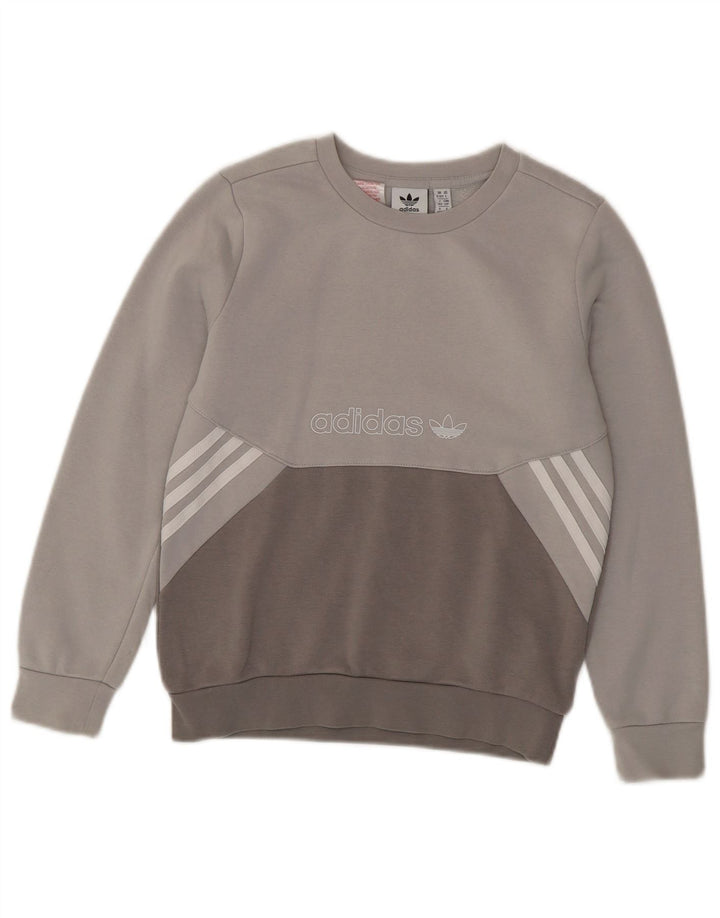 ADIDAS Boys Graphic Sweatshirt Jumper 9-10 Years Grey Colourblock Cotton
