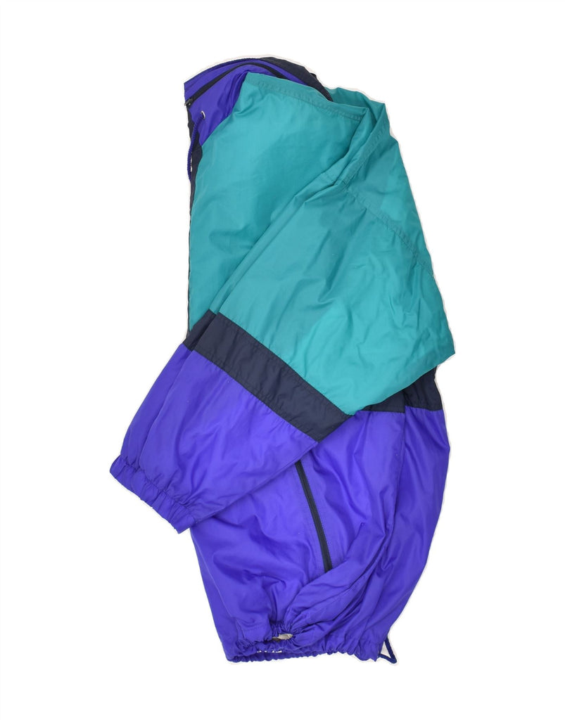 VINTAGE Mens Pullover Hooded Rain Jacket UK 38 Medium Blue Colourblock | Vintage Vintage | Thrift | Second-Hand Vintage | Used Clothing | Messina Hembry 