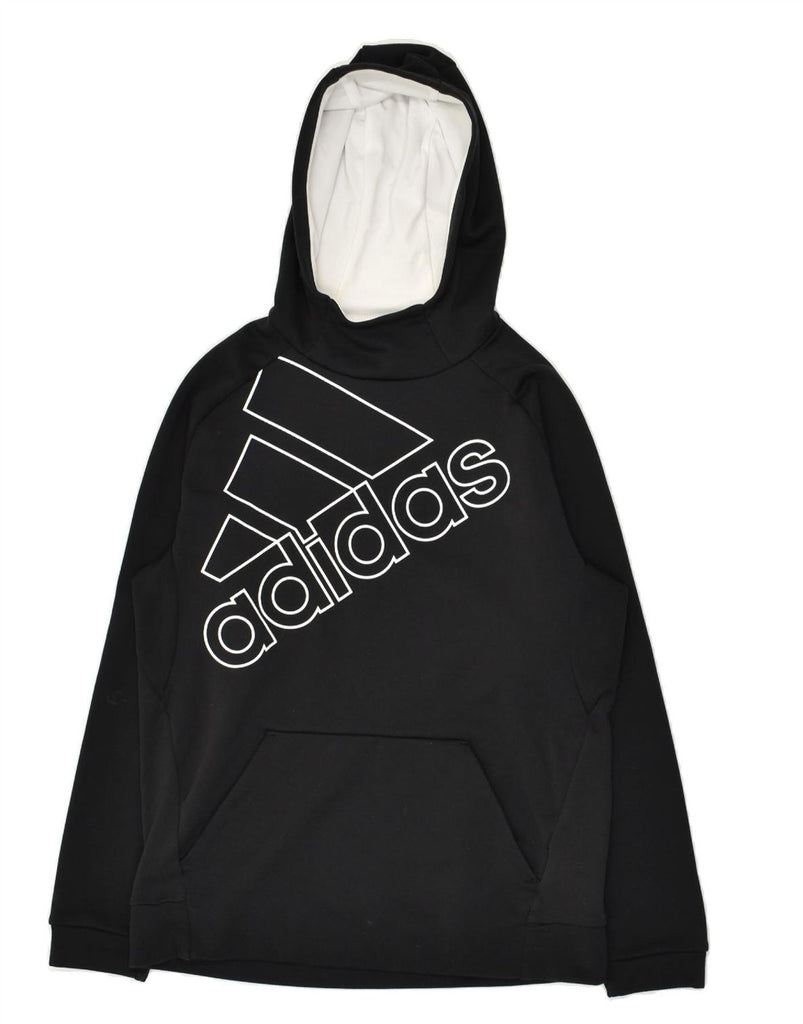 ADIDAS Boys Graphic Hoodie Jumper 11-12 Years Black Polyester | Vintage Adidas | Thrift | Second-Hand Adidas | Used Clothing | Messina Hembry 