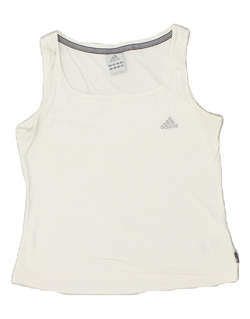 ADIDAS Womens Vest Top UK 12 Medium White Cotton Vintage Adidas and Second-Hand Adidas from Messina Hembry 