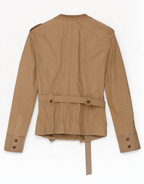 Vintage Womens Military Leather Jacket IT 48 XL Beige