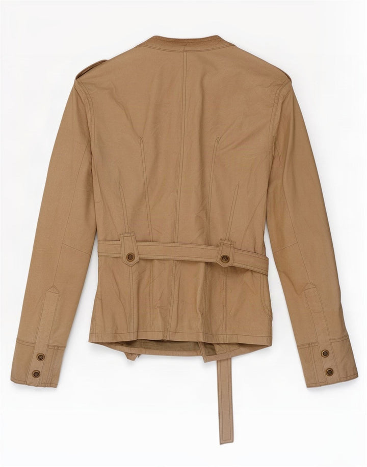 Vintage Womens Military Leather Jacket IT 48 XL Beige