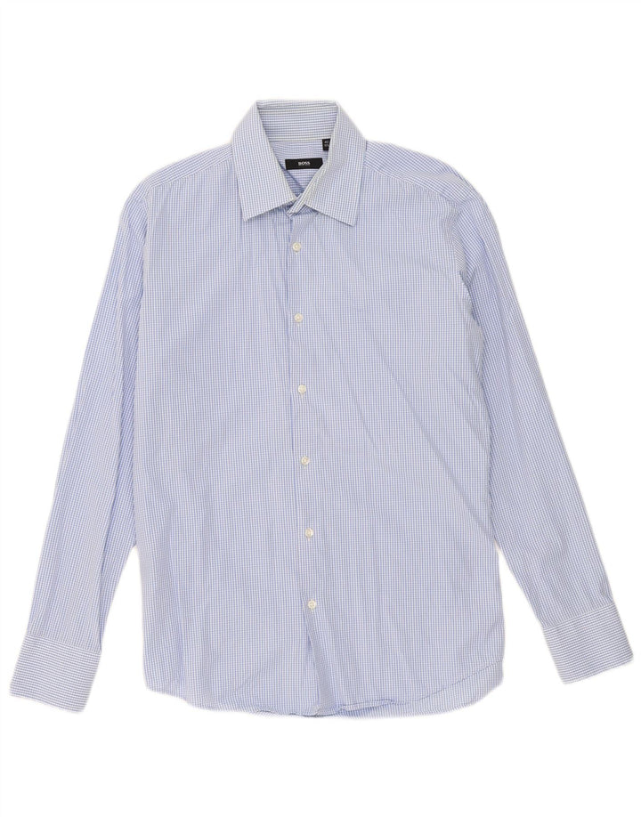 Hugo Boss Mens Shirt Size 40 15 3/4 Medium Blue Gingham