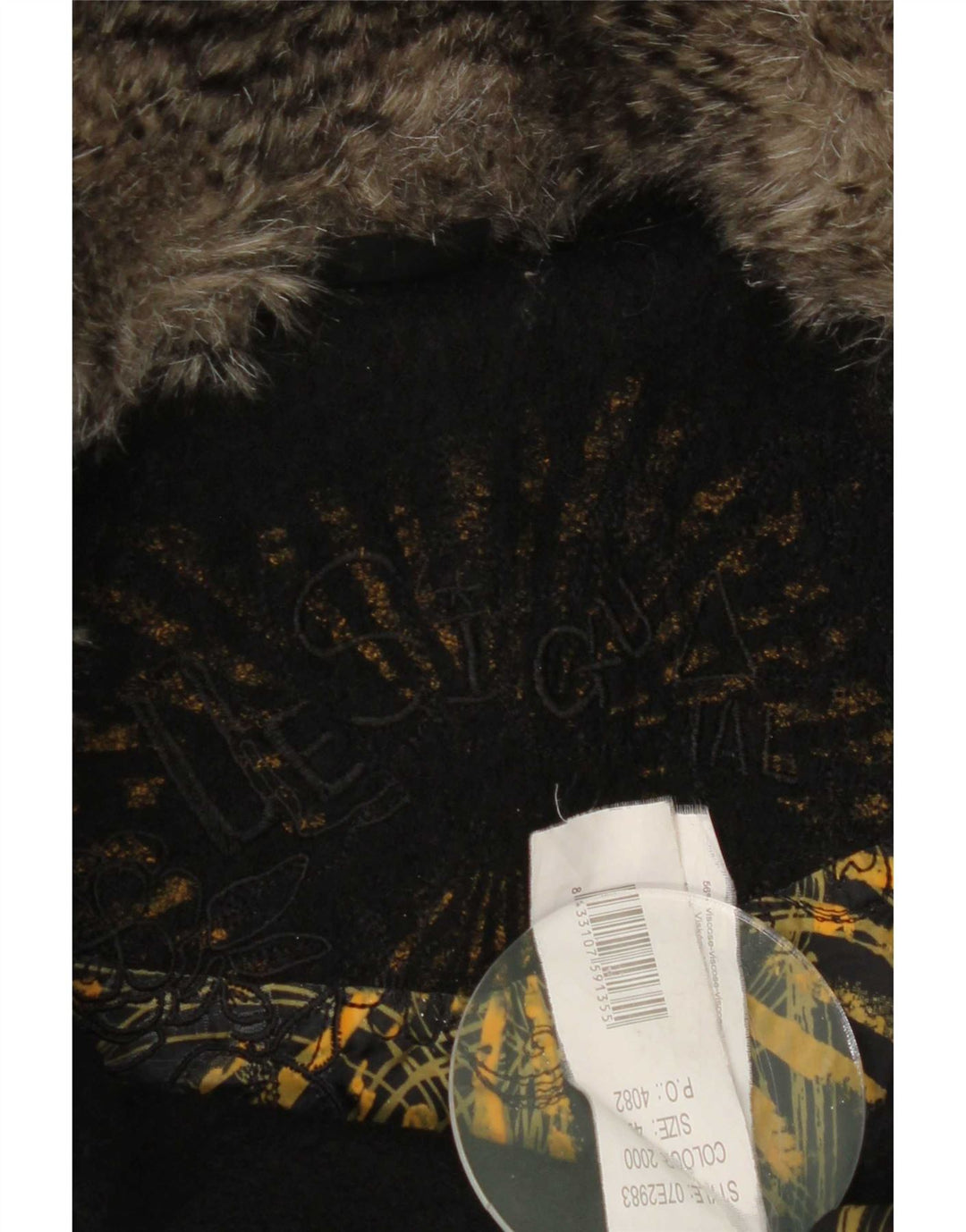 Desigual Womens Graphic Double Breasted Coat EU 42 Large Black Floral