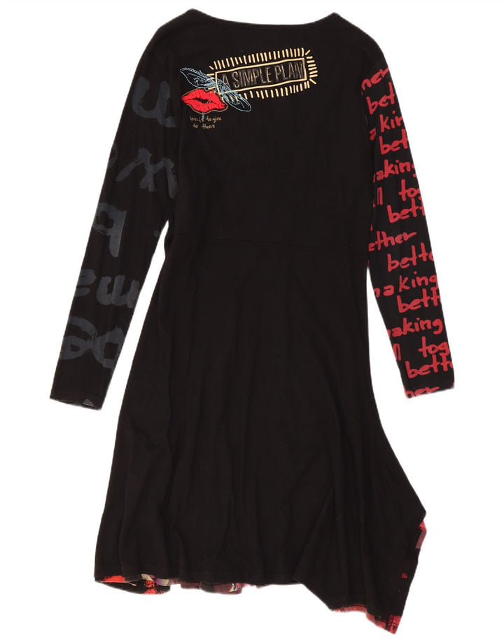 Desigual Womens Graphic Asymmetrical Dress UK 18 XL Black Patchwork
