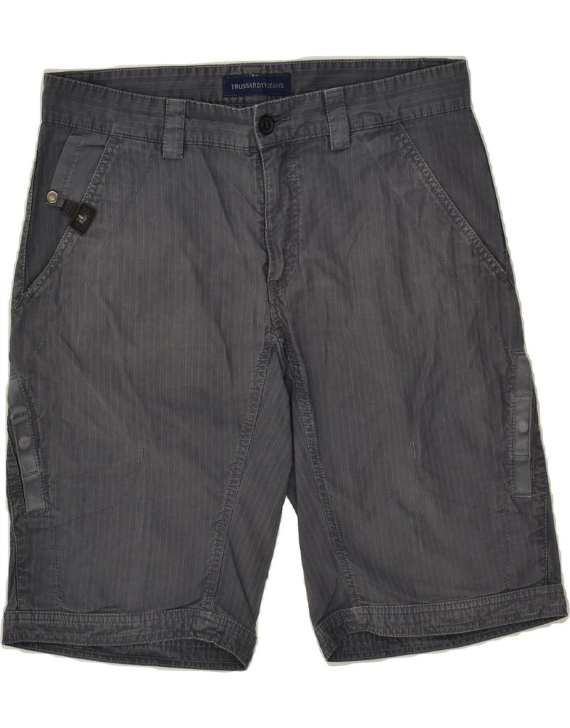 TRUSSARDI Mens Cargo Shorts IT 50 Large W34  Grey Pinstripe Cotton | Vintage Trussardi | Thrift | Second-Hand Trussardi | Used Clothing | Messina Hembry 