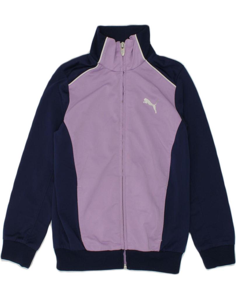 PUMA Girls Tracksuit Top Jacket 7-8 Years Small Navy Blue Colourblock | Vintage Puma | Thrift | Second-Hand Puma | Used Clothing | Messina Hembry 