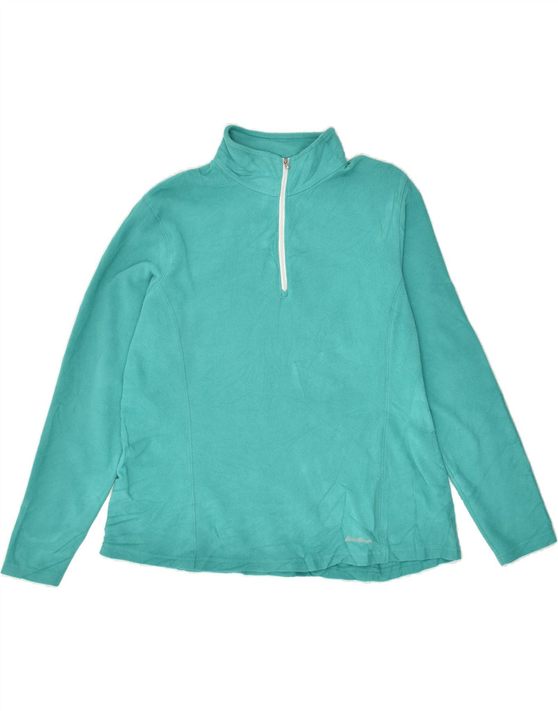 EDDIE BAUER Womens Zip Neck Fleece Jumper UK 16 Large Turquoise Polyester | Vintage Eddie Bauer | Thrift | Second-Hand Eddie Bauer | Used Clothing | Messina Hembry 