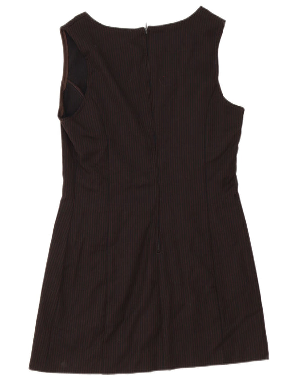 Benetton Womens Sleeveless A-Line Dress UK 12 Medium Brown Pinstripe