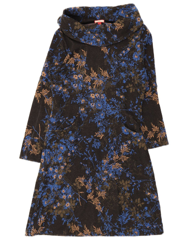 Joe Browns Womens Long Sleeve Jumper Dress UK 12 Medium Black Floral Cotton