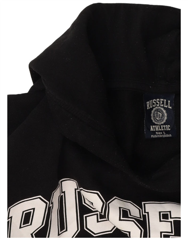 RUSSELL ATHLETIC Mens Graphic Hoodie Jumper Large Black Cotton
