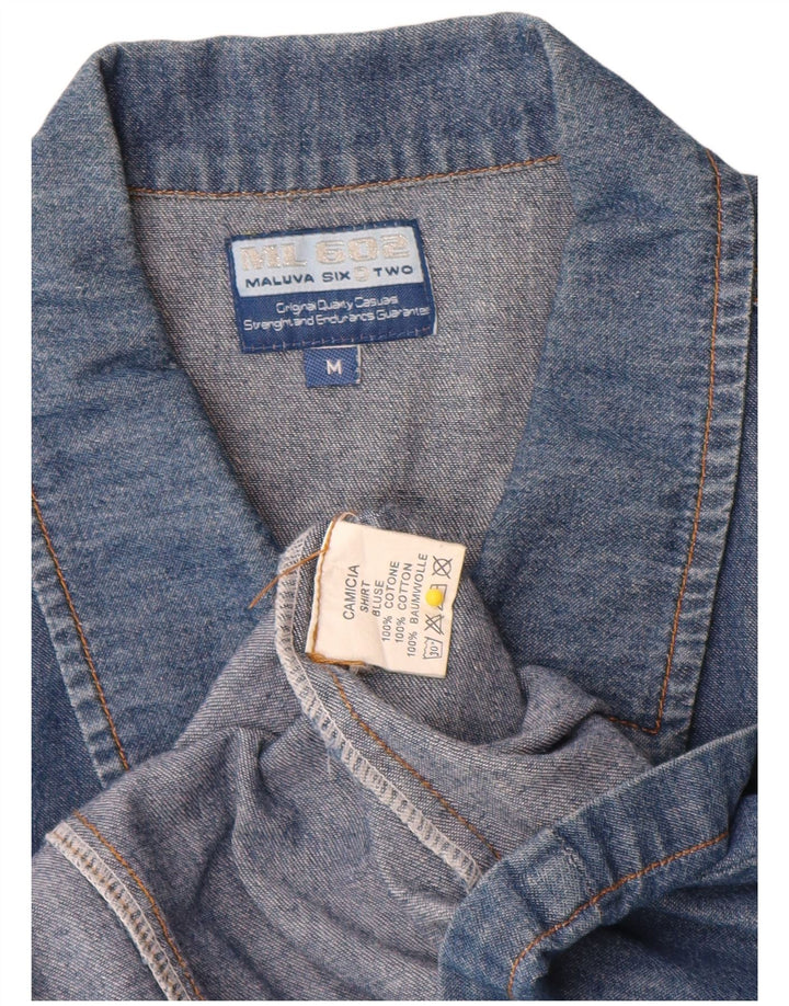 Vintage Womens Sleeveless Denim Shirt UK 14 Medium Blue Cotton