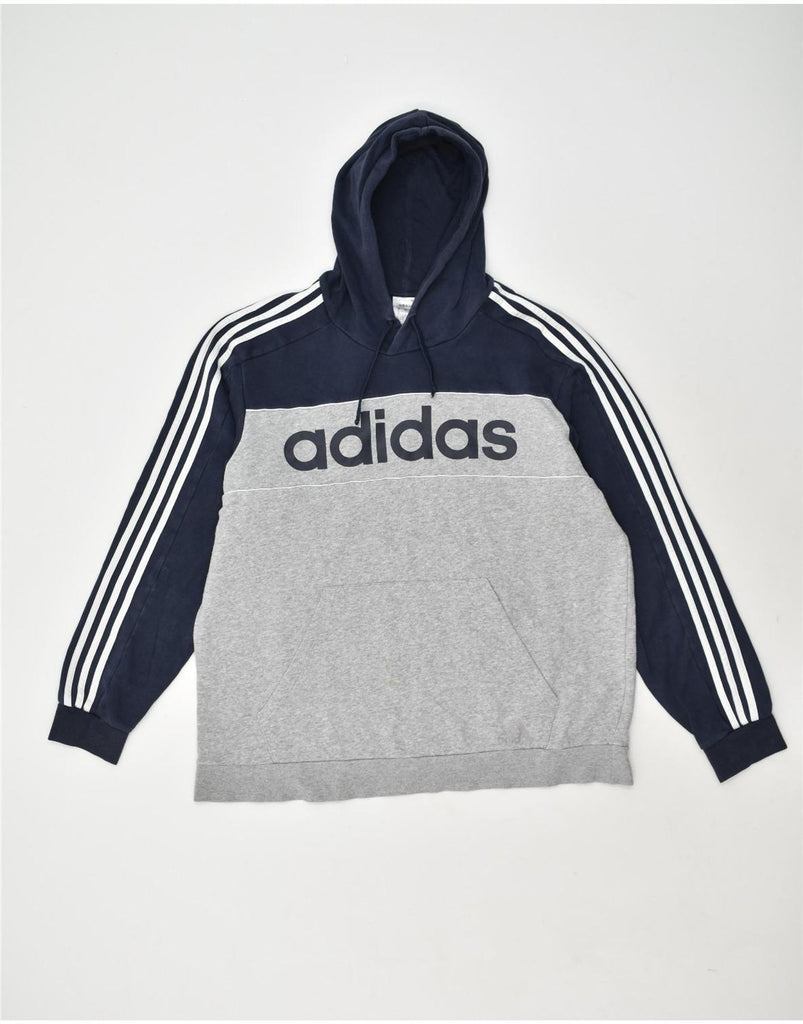 ADIDAS Mens Graphic Hoodie Jumper Large Grey Colourblock Cotton | Vintage Adidas | Thrift | Second-Hand Adidas | Used Clothing | Messina Hembry 