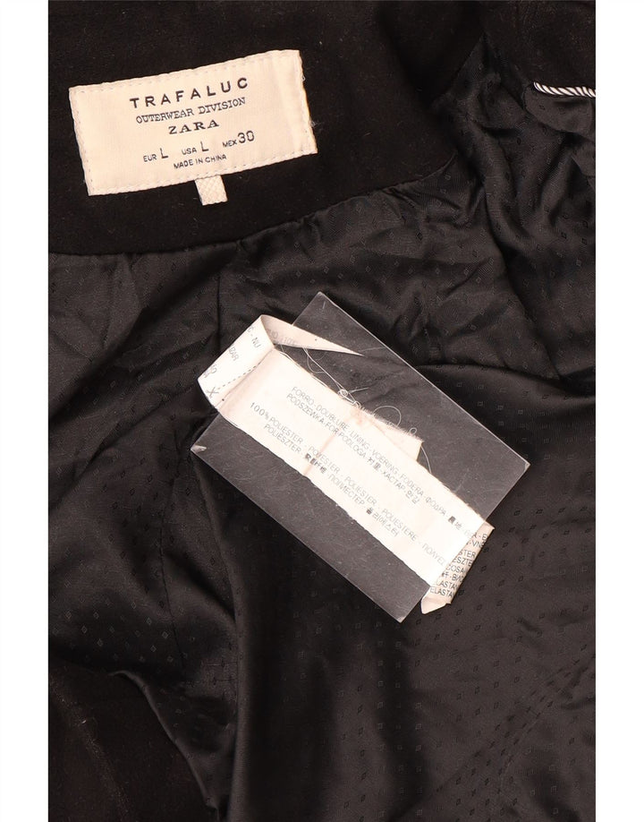Zara Womens Trafaluc Double Breasted Coat UK 14 Large Black Polyester