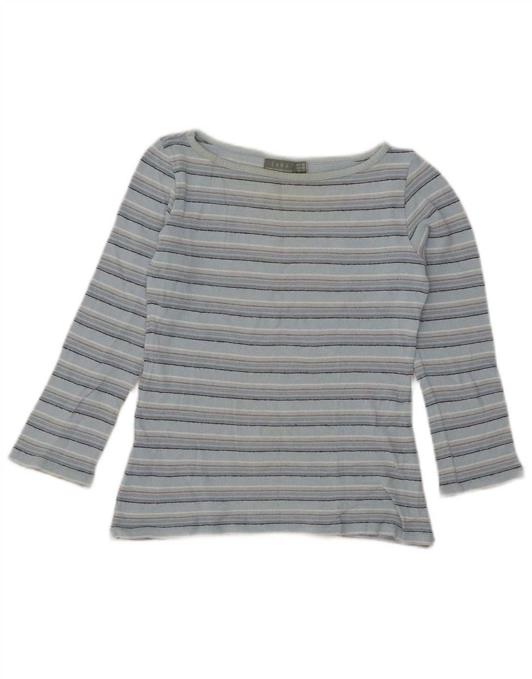 Zara Womens Crop Top 3/4 Sleeve UK 12 Medium Blue Striped