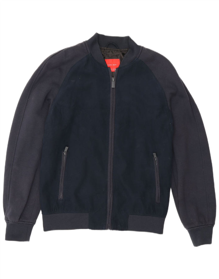 Zara Mens Bomber Jacket UK 40 Large Navy Blue