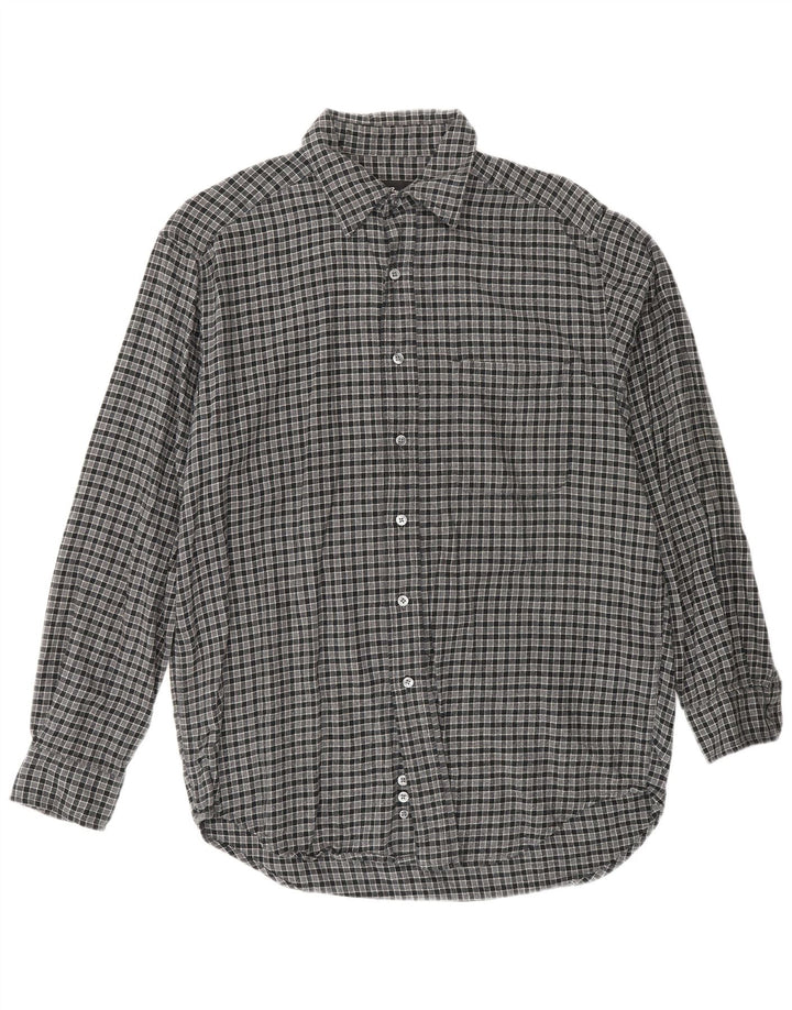 EDDIE BAUER Mens Flannel Shirt Small Grey Check Cotton