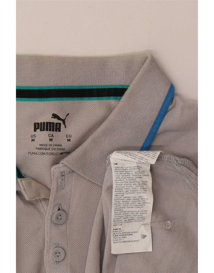 Puma Mens Polo Shirt Medium Grey Striped Cotton
