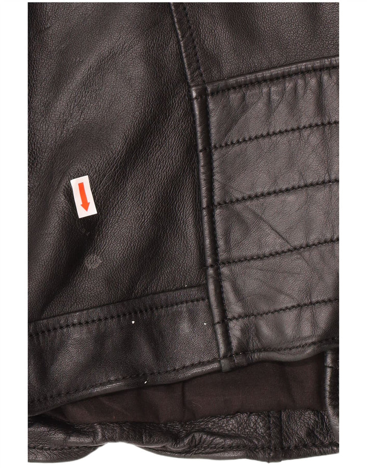 Freaky Nation Mens Leather Biker Jacket UK 38 Medium Black Leather