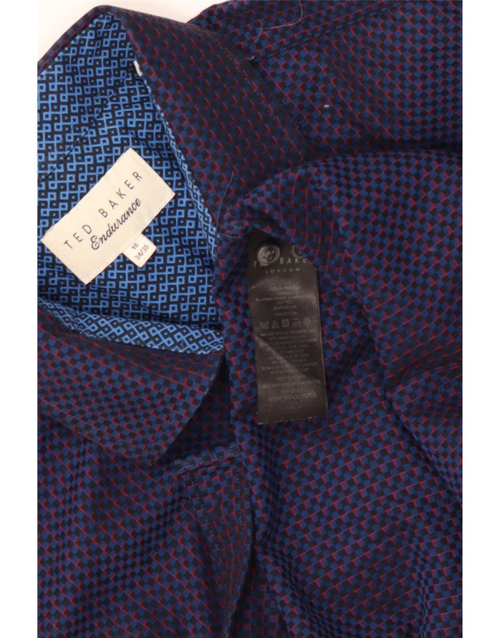 Ted Baker Mens Shirt Size 16 Large Navy Blue Geometric Cotton