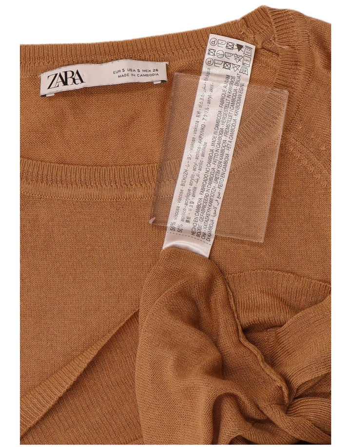 ZARA Womens Oversized Crew Neck Jumper Sweater UK 10 Small Brown Viscose