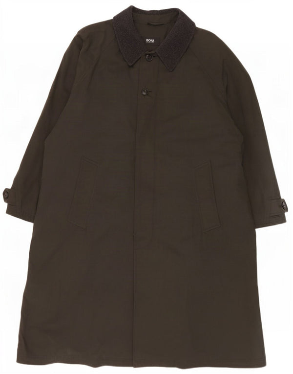 Hugo Boss Mens Overcoat EU 54 2XL Khaki Cotton