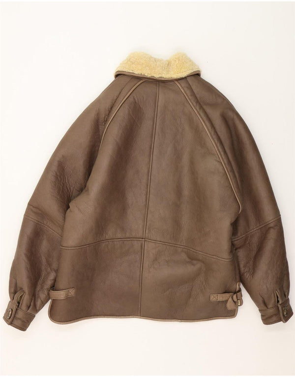Vintage Mens Shearling Jacket IT 50 Large Grey Leather