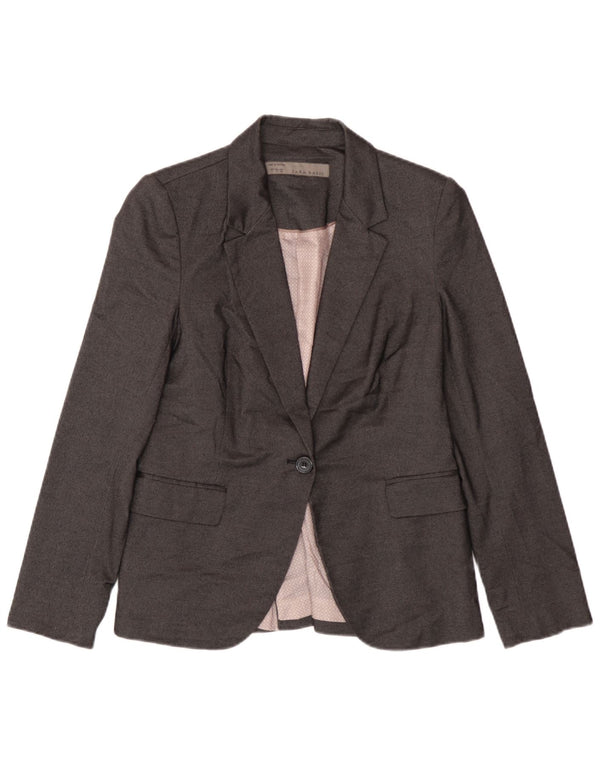 Zara Womens 1 Button Blazer Jacket UK 14 Large Grey Polyester
