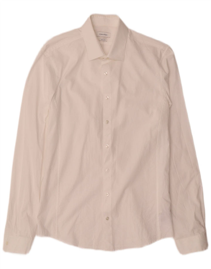 Calvin Klein Mens Extra Slim Fit Shirt Size 39 15 1/2 Medium White Cotton