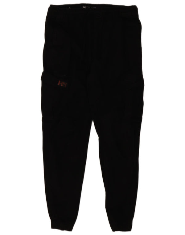Zara Mens Joggers Cargo Trousers Medium W30 L27 Black Cotton