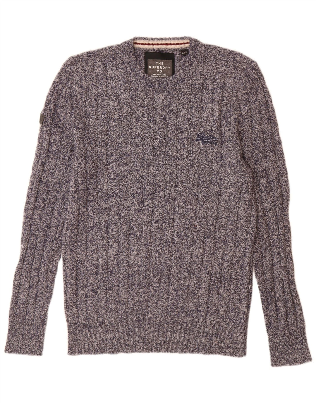 Superdry Mens Crew Neck Jumper Sweater Large Navy Blue Flecked Lambswool