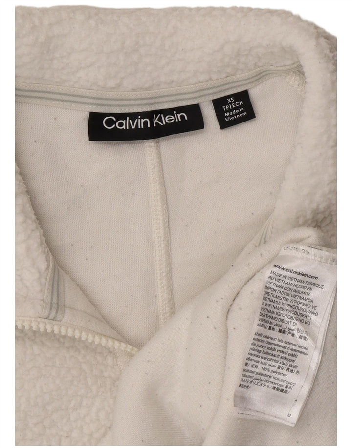 CALVIN KLEIN Womens Oversized Crop Zip Neck Fleece Jumper UK 6 XS White