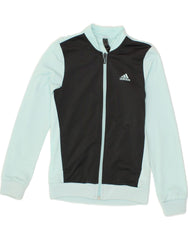 ADIDAS Girls Tracksuit Top Jacket 9-10 Years Blue Colourblock Polyester