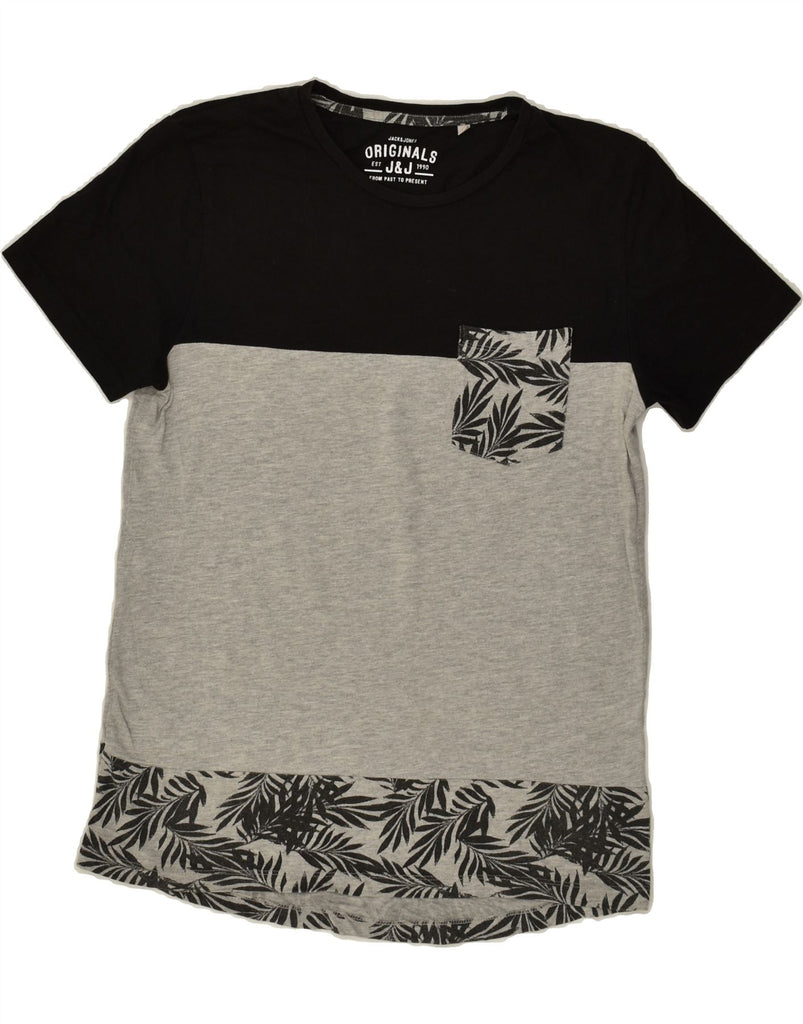 JACK & JONES Mens T-Shirt Top Medium Grey Colourblock Hawaiian | Vintage Jack & Jones | Thrift | Second-Hand Jack & Jones | Used Clothing | Messina Hembry 