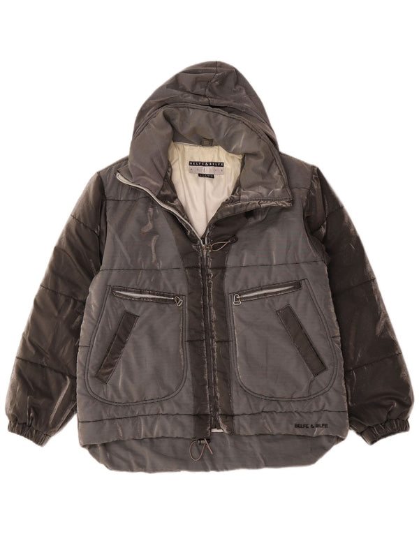 Belfe & Womens Hooded Oversized Padded Jacket UK 14 Medium Grey Colourblock