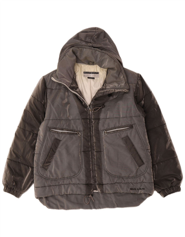 Belfe & Womens Hooded Oversized Padded Jacket UK 14 Medium Grey Colourblock