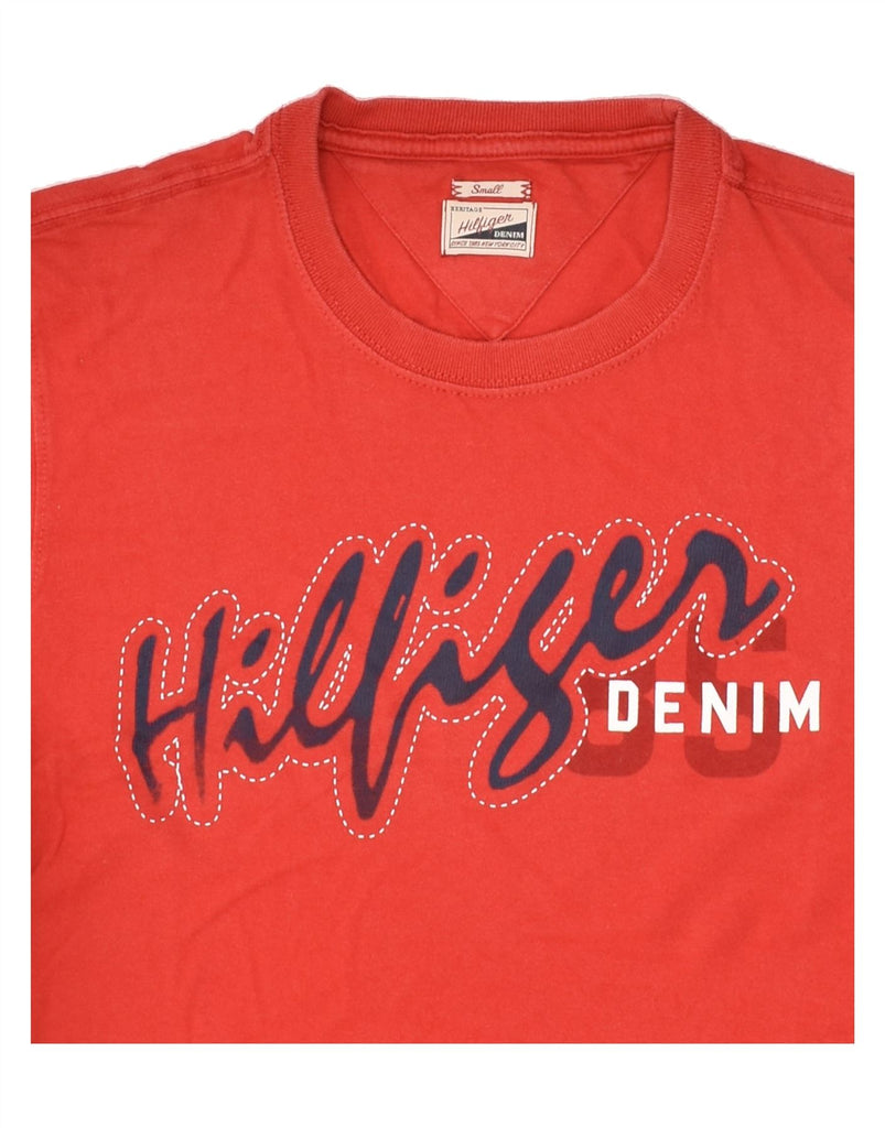 TOMMY HILFIGER Mens Graphic T-Shirt Top Small Red Cotton | Vintage Tommy Hilfiger | Thrift | Second-Hand Tommy Hilfiger | Used Clothing | Messina Hembry 