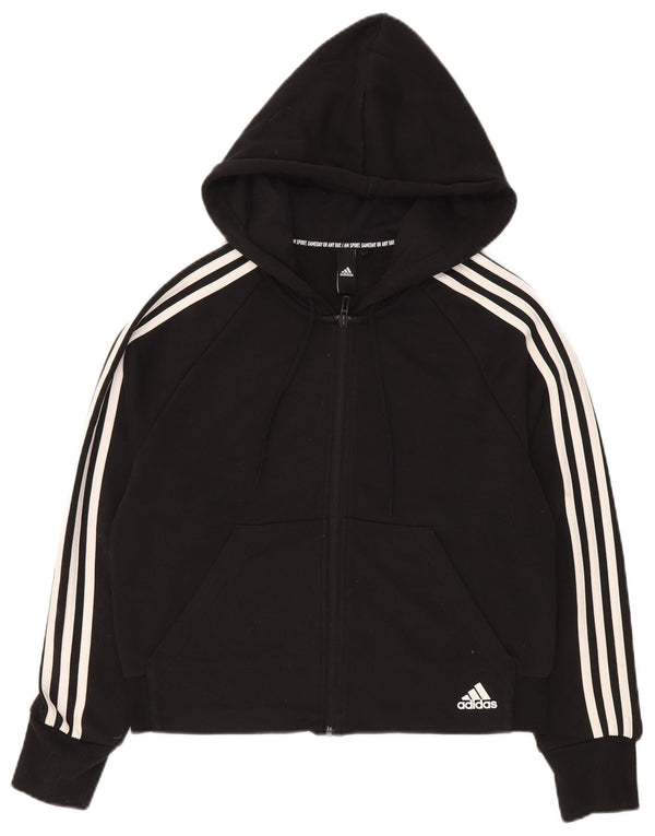 Adidas Womens Zip Hoodie Sweater UK 12 Medium Black Cotton