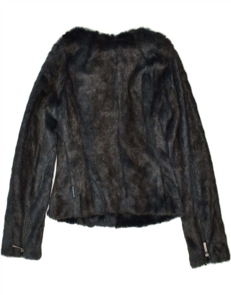 ARMANI Womens Faux Fur Jacket US 4 Small Navy Blue Acrylic | Vintage Armani | Thrift | Second-Hand Armani | Used Clothing | Messina Hembry 