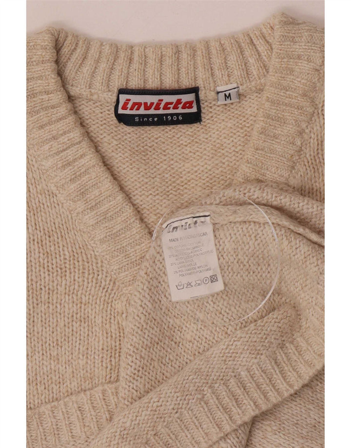 Invicta Mens V-Neck Jumper Sweater Medium Beige Cotton