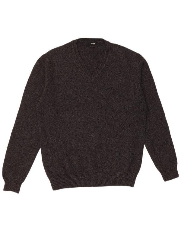 Fila Mens V-Neck Jumper Sweater XL Black Wool