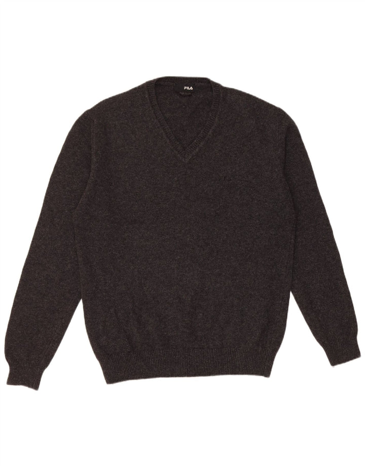 Fila Mens V-Neck Jumper Sweater XL Black Wool