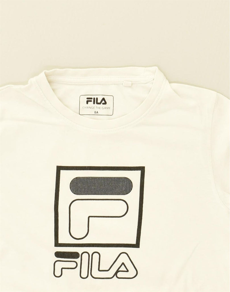 FILA Boys Graphic T-Shirt Top 7-8 Years White Cotton | Vintage Fila | Thrift | Second-Hand Fila | Used Clothing | Messina Hembry 