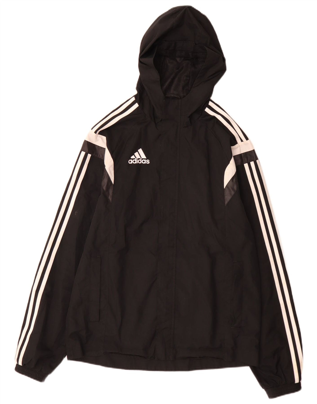 Adidas Mens Hooded Rain Jacket UK 36 Small Black Colourblock Polyester