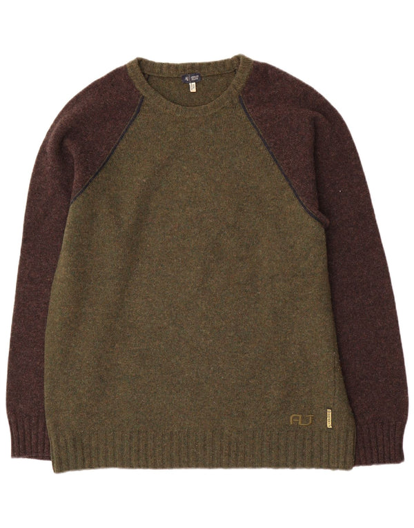 Armani Jeans Mens Crew Neck Jumper Sweater 2XL Khaki Colourblock