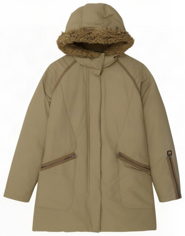 Killer Loop Womens Hooded Padded Coat UK 16 Large Khaki Cotton