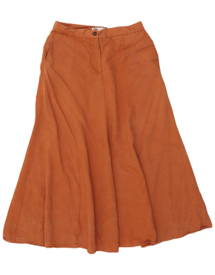 Zara Womens A-Line Skirt Large W32  Brown Lyocell