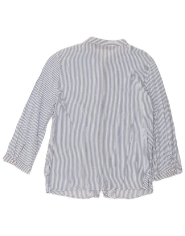 ZARA Womens 3/4 Sleeve Shirt UK 6 XS Blue Pinstripe Viscose
