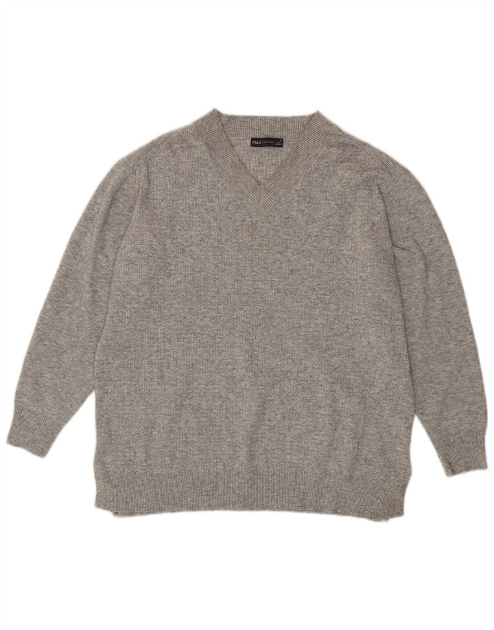 Marks & Spencer Womens V-Neck Jumper Sweater UK 18 XL Grey Polyester